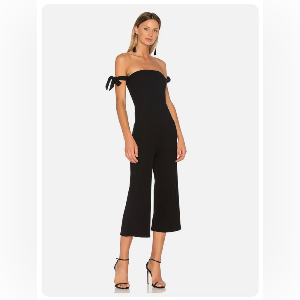 NBD Eden Jumpsuit Black Revolve Ribbed Off Shoulder Cropped Tie Size S